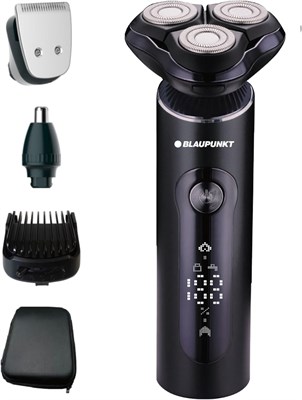 Набор для бритья Blaupunkt «4 в 1» для мужчин, металлический корпус, триммер для волос и носа, возможность беспроводного и проводного использования, ЖК-дисплей, зарядка через USB-C, водонепроницаемость IPX7, дорожная блокировка, время работы 60 минут – SV 1000008791 - фото 535497