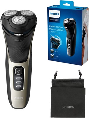 Philips Shaver Series 3000 — электрическая бритва для мужчин с функцией влажного и сухого бритья, складным триммером и дорожной сумкой (модель S3230/52) 1000008938 - фото 536191