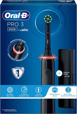 Электрическая зубная щетка Oral-B Pro Clean 3 3000 с дорожным футляром, черного цвета, аккумуляторная, со встроенным таймером 1000009231 - фото 536425