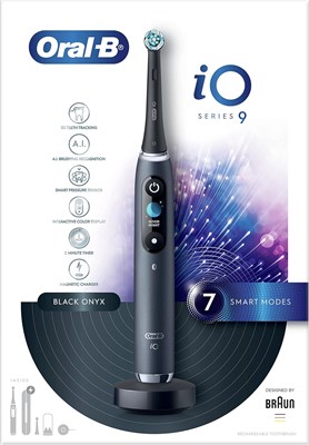 Электрическая аккумуляторная зубная щетка Oral-B iO9, 1 черная ручка с революционной магнитной технологией, цветной дисплей, 7 режимов, 1 дорожный футляр премиум-класса (ОАЭ) 1000009249 - фото 536509