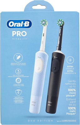 Электрическая зубная щетка Oral-B Vitality Pro, двойная упаковка, 3 режима чистки для ухода за полостью рта, дизайн Brown, сине-черный цвет 1000009268 - фото 536603