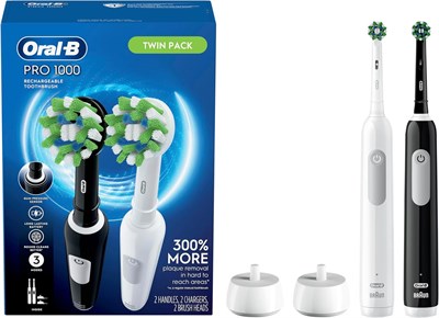 Электрическая зубная щетка Oral-b Pro 1000 Crossaction от Braun, черно-белая, 2 штуки 1000009267 - фото 536604