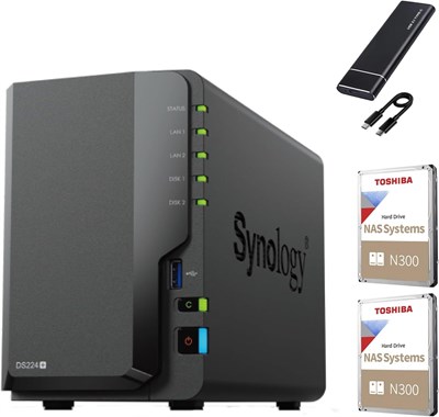 Комплект сервера Synology DS224+ NAS с 2 отсеками (ОЗУ 2 ГБ, хранилище 4 ТБ) — 2 жестких диска NAS по 2 ТБ, высокопроизводительное сетевое устройство хранения данных для настольных ПК — включает внешний твердотельный накопитель 512 ГБ для резервного копир 1000009484 - фото 537590