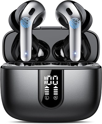 Наушники-вкладыши Bluetooth с шумоподавлением, водонепроницаемые, с длительным сроком службы аккумулятора, удобные, беспроводные, Bluetooth 5.3, глубокие басы 50H, шумоподавление, 4 микрофона ENC, водонепроницаемые по стандарту IPX7, USB-C 1000009586 - фото 538088