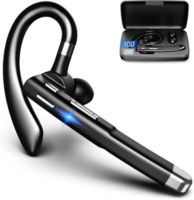 Беспроводная Bluetooth-гарнитура, беспроводная гарнитура с зарядным чехлом и интеллектуальным светодиодным дисплеем, 10 часов работы в режиме разговора, наушники Handsfree с двумя микрофонами и шумоподавлением, для бизнеса/офиса/вождения 1000009591 - фото 538113