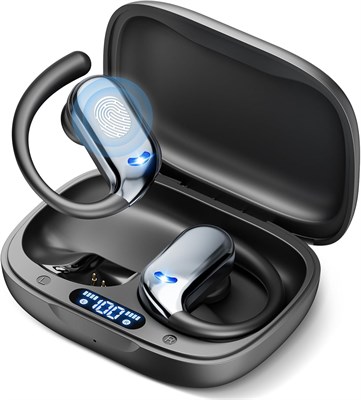 Беспроводные наушники ELECGO, 60 часов работы, Bluetooth 5.4, стереозвук 3D HiFi, шумоподавляющий микрофон ENC, водонепроницаемость IP7, быстрая зарядка через USB-C, светодиодный дисплей, черный цвет 1000009688 - фото 538562