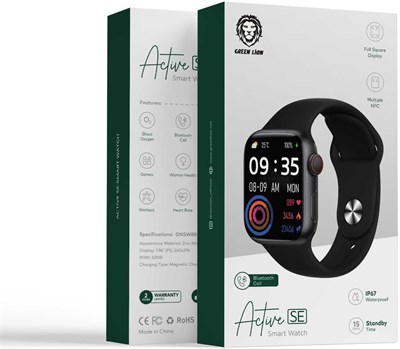 Смарт-часы Green Lion Active SE с полноразмерным квадратным дисплеем, аккумулятором 250 мА·ч, несколькими функциями NFC, водонепроницаемостью, функцией Bluetooth-вызовов, пульсометром, беспроводной зарядкой и режимом прикроватной лампы — черные 1000009925 - фото 539659