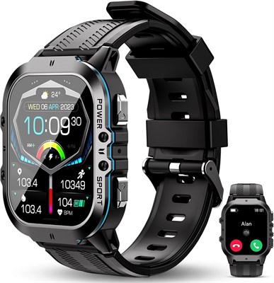 Смарт-часы KASTWAVE BT20 Military для мужчин и женщин, водонепроницаемый до 50 м, прочный фитнес-трекер, Bluetooth-звонки, голосовой помощник, сенсорный экран 1,96 дюйма, более 100 спортивных режимов, круглосуточный мониторинг здоровья, для iOS/Android 1000009927 - фото 539665