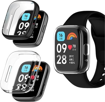 Защитная пленка Azonee для экрана, совместимая с Xiaomi Redmi Watch 3, Watch 3 Active, защитный чехол с покрытием и защитным чехлом из закаленного стекла, 2 шт., черный + прозрачный 1000010109