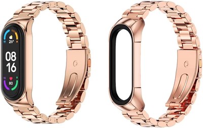 Металлический ремешок SYOSI для Xiaomi Band, ремешок из нержавеющей стали, сменный металлический ремешок для часов, сменные ремешки для умных часов, для Xiaomi Band 6/5/4/3 (розовое золото) 1000010112