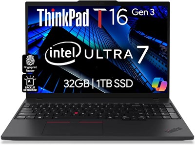 Бизнес-ноутбук Lenovo ThinkPad T16 Gen 3 с 16-дюймовым дисплеем FHD+, процессором Intel Ultra 7-155U (Beats i7-1355U), оперативной памятью DDR5 32 ГБ, твердотельным накопителем 1 ТБ, веб-камерой 5 МБ, Wi-Fi 6E + BT, RJ-45, HDMI, Windows 11 Pro, система A 1000010603 - фото 542390