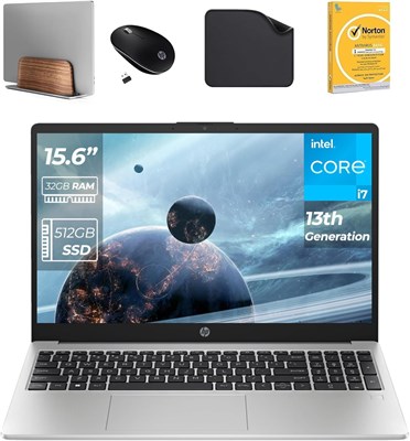 Дисплей HP FHD 15,6 дюйма, процессор Intel Core i7-1355U 13-го поколения, 32 ГБ ОЗУ, SSD-накопитель 512 ГБ, Windows 10 Pro, камера FHD 1080p (в комплекте подставка 1st Wave, беспроводная мышь, антивирус и коврик для мыши) — 250 G10-967U6ET 1000010689 - фото 542803