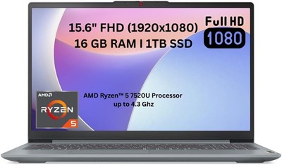 Ноутбук Lenovo IdeaPad Slim 3 15IRH8 — AMD Ryzen 5 7520U, дисплей FHD 15,6 дюймов, 16 ГБ ОЗУ, SSD 1 ТБ, графика AMD Radeon, Windows 11, английская клавиатура (Великобритания), Arctic Grey (обновлённая версия) 1000011191 - фото 545176