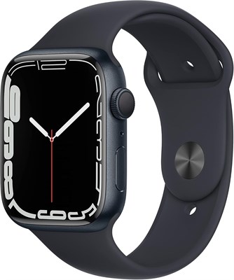 Смарт-часы Apple Watch Series 7 (GPS, 45 мм) — корпус из алюминия цвета «полночный» с спортивным ремешком цвета «полночный» — стандартный. Фитнес-трекер, приложения для измерения уровня кислорода в крови и ЭКГ, постоянно включенный дисплей Retina, водонеп 1000011290