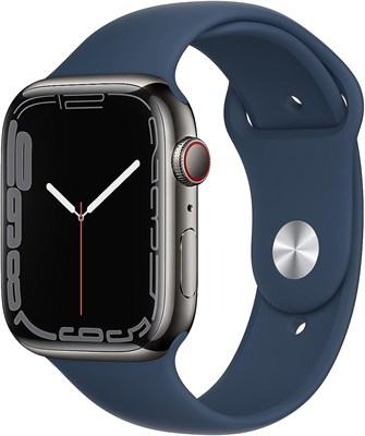 Смарт-часы Apple Watch Series 7 (GPS + Cellular, 45 мм) — корпус из нержавеющей стали цвета графит, спортивный ремешок цвета «бездонная тьма» — стандартный. Фитнес-трекер, приложения для измерения уровня кислорода в крови и ЭКГ, водонепроницаемость (обнов 1000011306