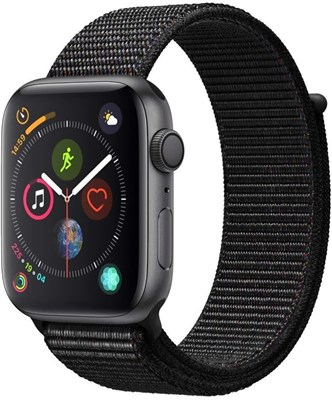 Apple Watch Series 4 (GPS, 44 мм) — корпус из алюминия цвета «серый космос» с чёрным спортивным браслетом (сертифицированные восстановленные) 1000011312
