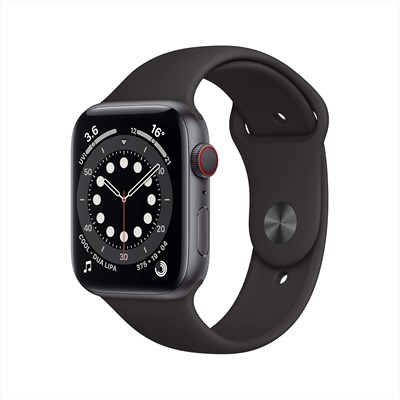 Apple Watch Series 6 (восстановленные) (GPS + Cellular, 44 мм) — корпус из алюминия цвета «серый космос» с черным спортивным ремешком 1000011348