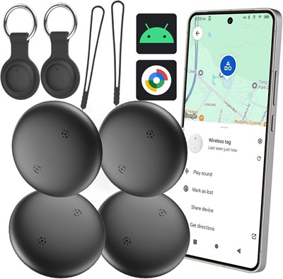 Android Air Tracker Tag — комплект из 4 устройств, Bluetooth GPS-трекер для телефонов Android, совместимый с Google Find My Device, локатор багажа, ключей, рюкзака, водонепроницаемый по стандарту IP66 (комплект из 4 устройств) 1000011630 - фото 547240