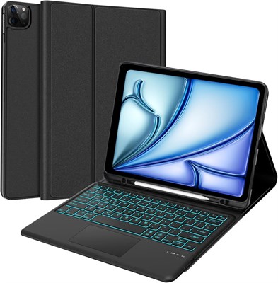 Чехол MICROWARE для iPad Pro 12.9 с клавиатурой 6/5/4/3 поколения — 7-цветная подсветка, встроенный трекпад, беспроводная съемная клавиатура-книжка с держателем для карандаша, черный 1000011793 - фото 548029