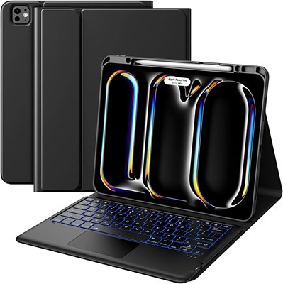 Чехол-клавиатура Bluetooth для iPad Pro 13 дюймов, совместимый с MICROWARE, с подсветкой и сенсорной панелью. Новый чехол с клавиатурой для iPad Pro 13 дюймов (выпуск 2024). Встроенный держатель для карандаша. Черный. 1000011794 - фото 548034