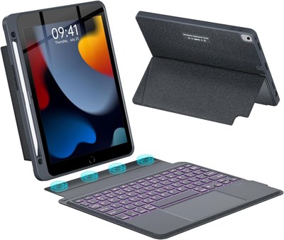 Чехол-клавиатура MICROWARE для iPad 9-го/8-го/7-го поколений (10,2 дюйма), iPad Pro 10,5 дюймов, Air 3 (2021/2020/2019/2017) с держателем для карандаша — съемная клавиатура с подсветкой и подставкой, сенсорный трекпад — черный 1000011797 - фото 548049