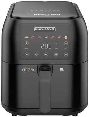 Цифровая аэрофритюрница BLACK+DECKER, 1700 Вт, объём 8 л (для всей семьи), 7 предустановленных функций, быстрая конвекция для здоровой жарки, регулируемая температура 80–200 °C, лёгкая очистка, чёрный цвет — SAF80-B5 1000011806 - фото 548098