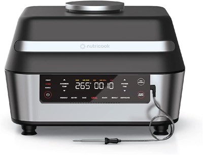 Умный гриль-аэрофритюрница Nutricook Smart XL объемом 8,5 литра со встроенным термометром. Гриль, аэрофритюрница, жарка, выпечка, сушка и разогрев. Цвет черный/нержавеющая сталь. Мощность 1760 Вт. Модель AFG960. Гарантия 2 года. 1000011830 - фото 548214