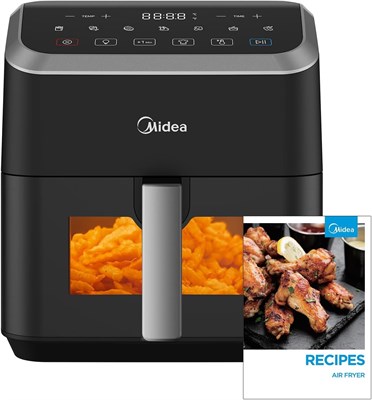 Аэрофритюрница Midea с цифровым сенсорным управлением, объёмом 5 л, технологией X Cycloneair, прозрачным окном, функциями жарки, гриля, гриля, запекания, таймером до 60 минут, регулировкой температуры до 200 °C (MAD-550F2APK) 1000011864 - фото 548376