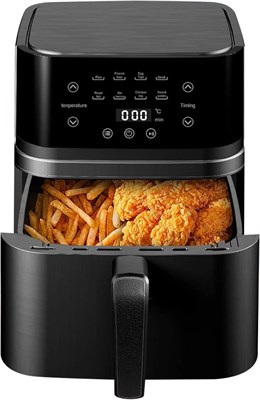 Аэрофритюрница HOMIVA XL объемом 6,5 л — 8 предустановленных режимов приготовления (кебабы, картофель фри), точный контроль температуры от 0 до 200 °C, таймер на 200 минут — приготовление полезных блюд с низким содержанием масла для семейных торжеств и ме 1000011873 - фото 548421
