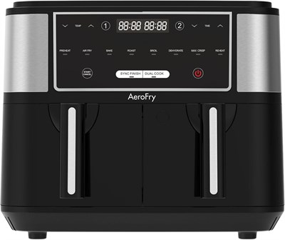 Аэрофритюрница Aerofry Dual Zone объемом 9 л, 2 контейнера по 4,5 л, система Sync & Match Cook, 8 предустановок, сенсорный экран, корзины с антипригарным покрытием, мощность 1700 Вт, гарантия 2 года 1000011885 - фото 548481