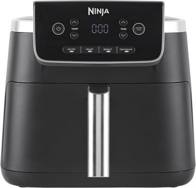 Аэрофритюрница Ninja PRO 4,7 л, один поддон, 4-в-1, аэрофритюрница, жарка, подогрев, сушка, на 1-2 порции, цифровое управление, для замороженных продуктов, антипригарный поддон и корзина, 2000 Вт, черная AF140EU 1000011901 - фото 548558