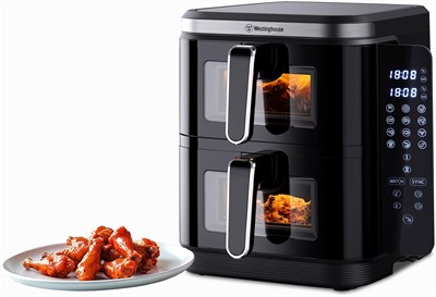 Двухъярусная аэрофритюрница Westinghouse USA объёмом 11 л (5,5 л + 5,5 л) | Двухзонная готовка, складной дисплей, 12 предустановленных режимов, 2800 Вт – вилка BS (версия для ОАЭ) – гарантия 2 года 1000011910 - фото 548601