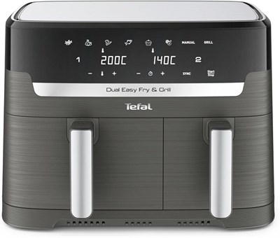 Аэрофритюрница TEFAL Dual Easy Fry объемом 8,3 л с двумя отсеками, готовая семейная еда, 7 предустановленных программ, детали, пригодные для мытья в посудомоечной машине, специальное приложение | EY901840 эксклюзивно для онлайн-магазина — черный и нержаве 1000011917 - фото 548636