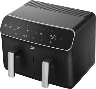 Аэрофритюрница Beko FRL 5388B объемом 8,5 л (4,25 + 4,25), мощностью 2400 Вт, широким сенсорным экраном, 9 функций, включая размораживание, разогрев, сушку, аэрогриль, выпечку, жарку, вертел, гриль. 1000011919 - фото 548645