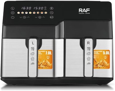 FOXBY TECH Dual Air Fryer — большая электрическая цифровая аэрофритюрница с технологией Air Crisp, предварительным нагревом, функцией поддержания тепла, 11 режимов, можно мыть в посудомоечной машине, корзина с антипригарным покрытием (черно-серебристая, 1 1000011992 - фото 548990