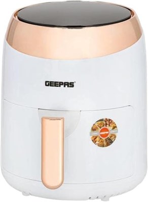 Цифровая аэрофритюрница Geepas объёмом 3,5 л, мощностью 1400 Вт, технологией циркуляции горячего воздуха для приготовления здоровой пищи без масла и жира, антипригарной корзиной, защитой от перегрева, гарантией 2 года, цвет белый 1000011994 - фото 549000