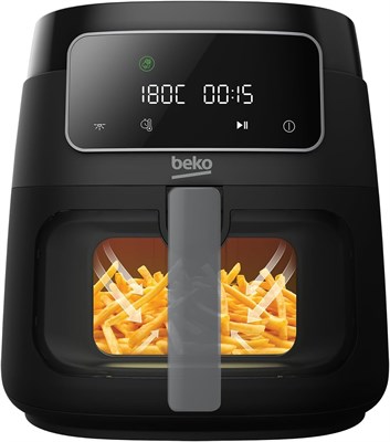 Аэрофритюрница Beko ExpertFry XXL FRL 3374B объёмом 7,6 л с окном, мощностью 1750 Вт, сенсорным дисплеем, 9 предустановленных программ, включая размораживание, картофель фри, приготовление курицы, гриль, приготовление на вертеле, выпечку, сушку и жарку. 1000011999 - фото 549025