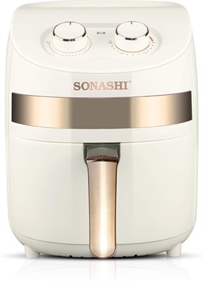 Ручная аэрофритюрница SONASHI SAF-320 — регулировка температуры, защита от перегрева, тефлоновая сковорода объёмом 3,2 л, высокоскоростная циркуляция воздуха, цвет — белое золото, 220-240 В / 1000 Вт | Специальная кухонная техника 1000012039 - фото 549205