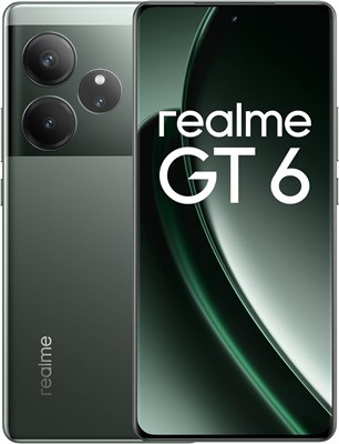 realme GT 6 5G Dual SIM | 16 ГБ ОЗУ | 512 ГБ встроенной памяти | Snapdragon 8s Gen 3 | 6,78-дюймовый дисплей LTPO AMOLED с частотой обновления 120 Гц | Тройная камера 50 Мп | Аккумулятор 5500 мА·ч | Сверхбыстрая зарядка 120 Вт | Android 14 (Razor Green) 1000012702 - фото 551588