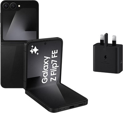 Samsung Galaxy Z Flip7 FE, смартфон с алюминиевым корпусом, черный, 256 ГБ встроенной памяти, 8 ГБ встроенной памяти, складная конструкция, 50-мегапиксельная камера для селфи, аккумулятор 4000 мА·ч, гарантия 1 год , адаптер питания Samsung мощностью 25 Вт 1000012894 - фото 552405