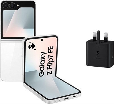 Samsung Galaxy Z Flip7 FE, смартфон с алюминиевым корпусом, белый, 256 ГБ встроенной памяти, 8 ГБ встроенной памяти, складная конструкция, 50-мегапиксельная камера для селфи, аккумулятор 4000 мА·ч, гарантия 1 год , адаптер питания Samsung мощностью 25 Вт 1000012900 - фото 552431
