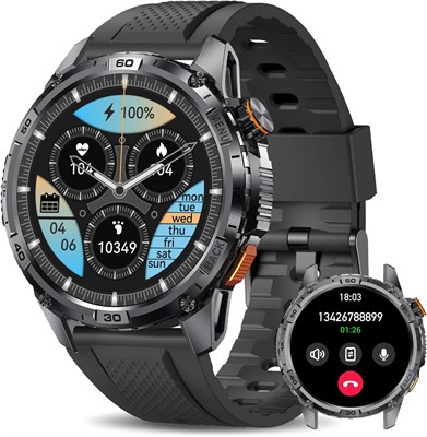Смарт-часы Fitoncloud Military для мужчин, прочные смарт-часы с дисплеем 1,52 дюйма HD, Bluetooth-звонки, отслеживание состояния здоровья, длительное время автономной работы, встроенный светодиодный фонарик, водонепроницаемость IP68, совместимость с iOS и 1000013119