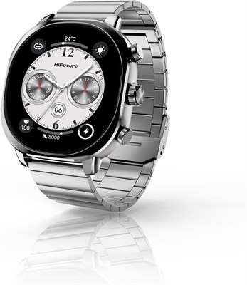Умные часы HiFuture AIX из нержавеющей стали, 1,43-дюймовый AMOLED-дисплей, беспроводные звонки, мониторинг здоровья, 10-дневный срок службы батареи, водонепроницаемость IP67 — серебристый 1000013125