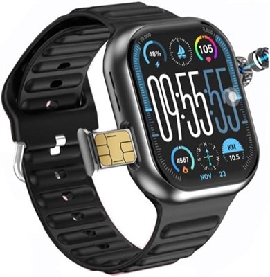 Умные часы Telzeal TC42 AMOLED 4G с 2,2-дюймовым AMOLED-дисплеем, 8-мегапиксельной камерой, слотом для SIM-карты, 3 парами ремешков и зарядным кабелем. Предназначены для женщин и мужчин (черные) 1000013130