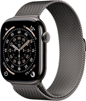 Умные часы Apple Watch Series 11 с GPS и сотовой связью, корпус 46 мм, корпус из сланцевого титана, браслет миланского плетения, размеры M/L. Оценка сна, фитнес-трекер, мониторинг здоровья, функция Always-On Display, водонепроницаемость. 1000013136