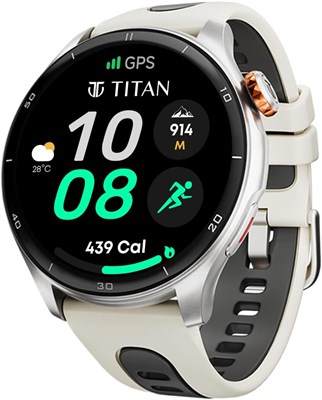 Умные часы TITAN Celestor, дисплей AMOLED 1,43 дюйма, встроенный GPS, отслеживание здоровья, совместимость со Strava, бежевый/титановый цвет 1000013138