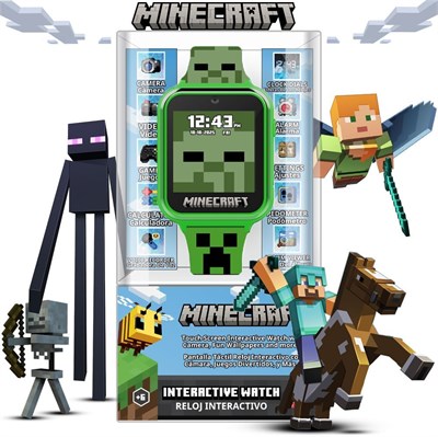 Умные часы Minecraft Kids — интерактивные светодиодные часы с 10 настраиваемыми циферблатами, играми, камерой, будильником, шагомером и другими функциями — забавный технологичный подарок для мальчиков и девочек — подходит для запястий от 5,5 до 8 дюймов 1000013174