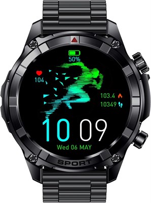 Умные часы Xcell Elite6, HD-дисплей 1,52 дюйма, Bluetooth-звонки, беспроводная зарядка, фонарик, пульсометр/АД/SpO2, защита IP67, аккумулятор на 7 дней, совместимость с iOS/Android — черная оправа с ремешком цвета оружейной стали 1000013182