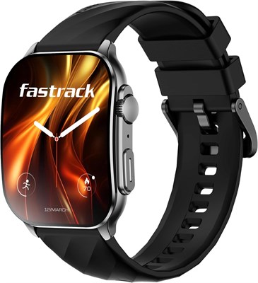 Смарт-часы Fastrack Horizon S1 с изогнутым AMOLED-дисплеем 1,96 дюйма, функциональной заводной головкой, Bluetooth-звонками, приложением Health Suite, черным металлическим корпусом (черный силикон) 1000013199