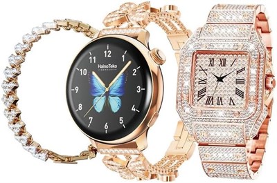 Умные часы HainoTeko G14 Mini со стильным аналоговым дисплеем, красивым дизайном браслета и тремя парами ремешков, разработанные специально для женщин, золотого цвета 1000013221